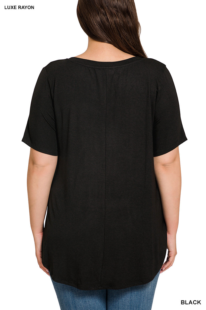 V-NECK HI-LOW HEM TOP (BLACK)