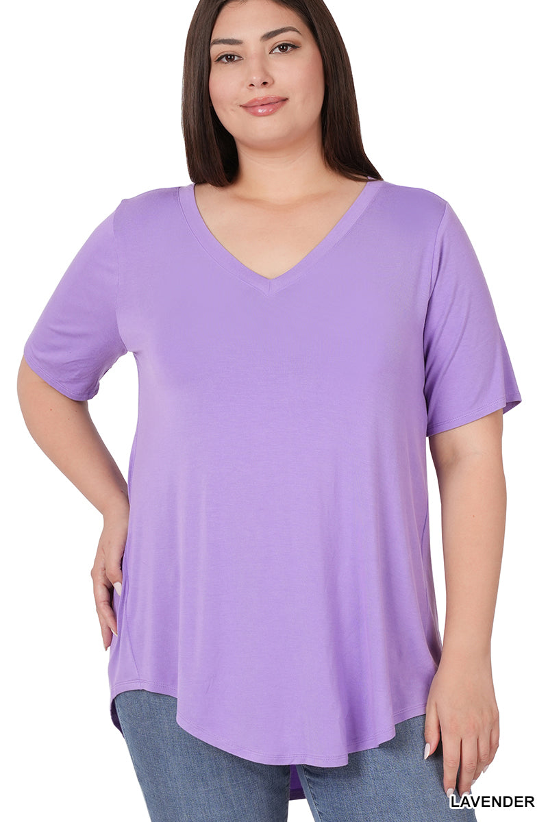 V-NECK HI-LOW HEM TOP (LAVENDER)