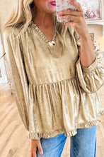 Load image into Gallery viewer, MOMENT TO SHINE METALLIC GOLD FRILLY BABYDOLL BLOUSE **SHIPPING EXPECTED TO BEGIN ON DATE 11/05**
