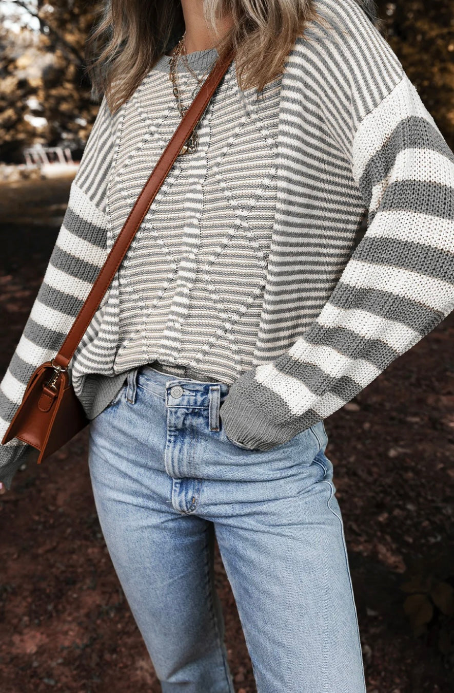 Stripe Geometric Textured Sweater