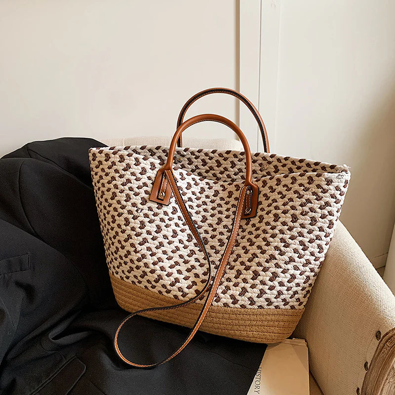 Contrast Woven Tote Shoulder Bag Koc Wholesale