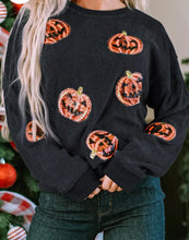 Load image into Gallery viewer, Sequin Pumpkin Round Neck Sweatshirt
