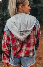 Load image into Gallery viewer, Plaid Patchwork Hooded Denim Jacket
