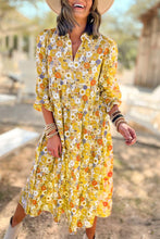 Load image into Gallery viewer, Boho Floral Collared Long Sleeve Ruffled Dress
