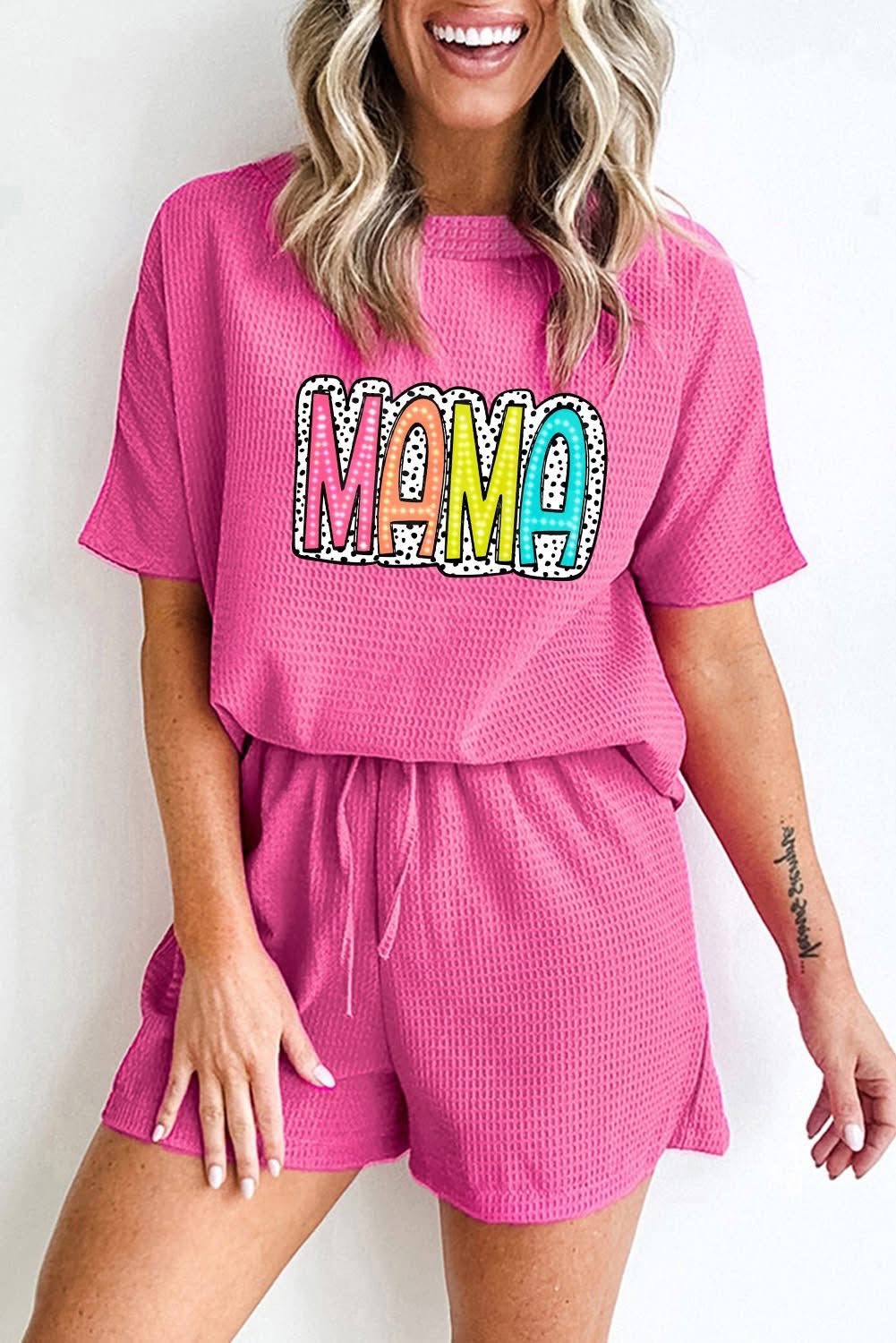 Rose Red MAMA Cheetah Wzffle knit short set