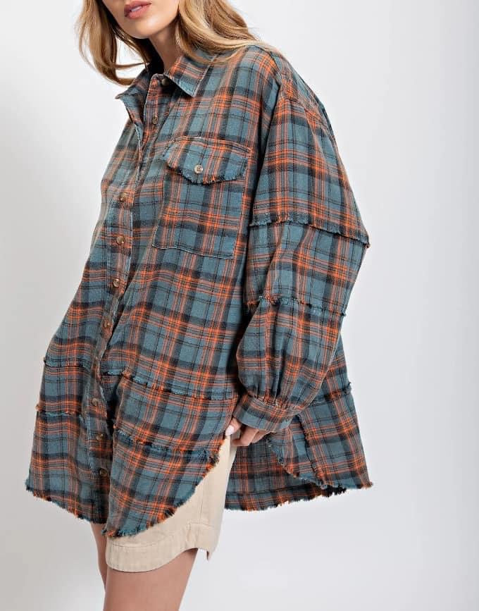 Pocket Raw Edge Washed Shirt Shacket