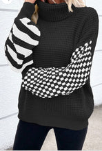 Load image into Gallery viewer, Striped and Checked Waffle Turtleneck Sweater
