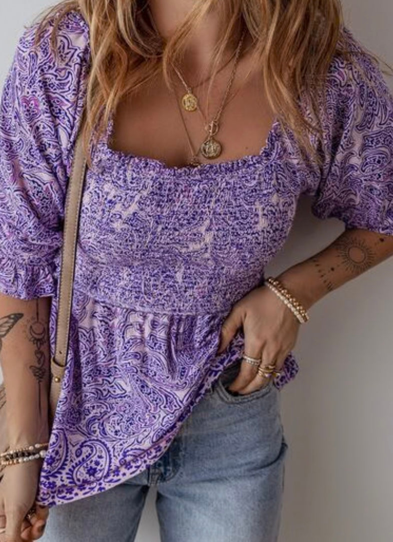 Printed Square Neck Half Sleeve Blouse