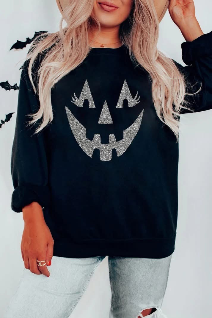 Spooky Face Printed Halloween Fashion Baggy Sweatshirt