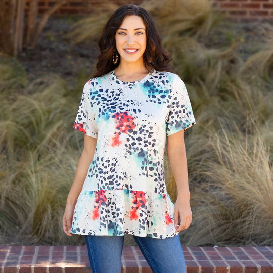 Animal Print Half Sleeve Top -30015