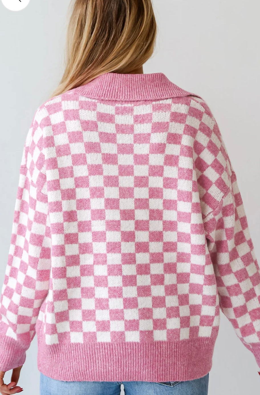 Checkered Buttons Collar Sweater