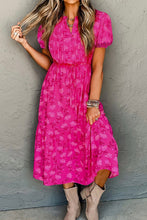 Load image into Gallery viewer, HAPPINESS BLOOMS ROSE RED FLORAL PLEATED MIDI DRESS **SHIPPING EXPECTED TO BEGIN ON DATE 4/5**
