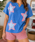 Blue Patriot Star Mineral Wash Top