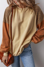 Load image into Gallery viewer, Khaki Lace Patchwork Colorblock Sweatshirt
