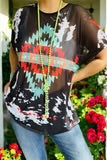 Western Aztec Mesh Top