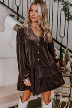 Load image into Gallery viewer, Memory Lane Dark Brown Textured Velvet V Neck Shift Dress
