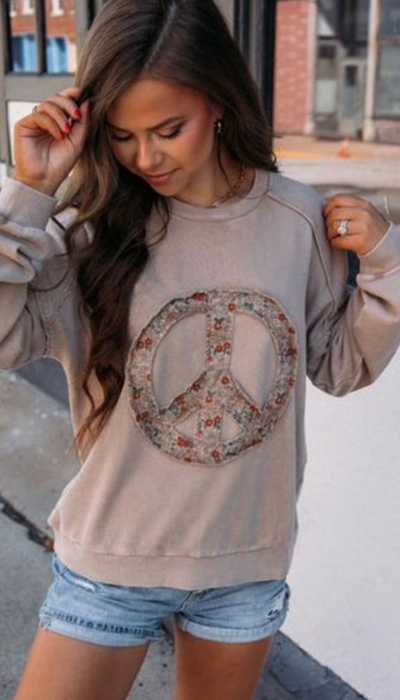 Floral Peace Symbol Patchwork Sweatshirt- Ships after 8/30