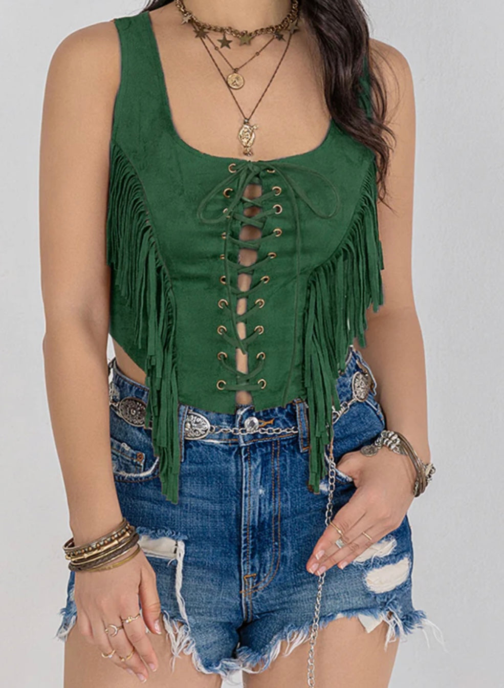 Fringe Lace-Up Wide Strap Tank
