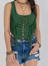 Load image into Gallery viewer, Fringe Lace-Up Wide Strap Tank
