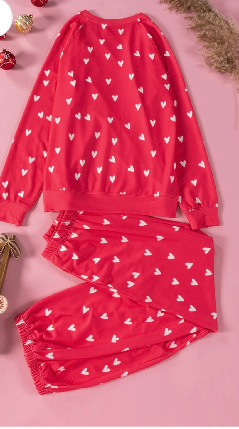 Heart Round Neck Top and Pants Set