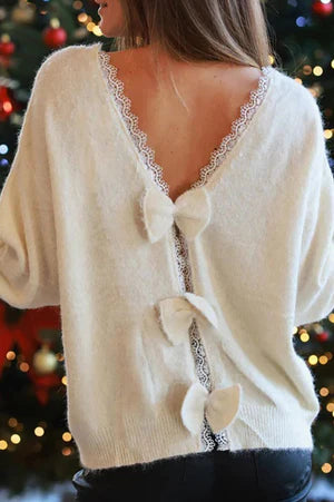 LACED WITH LOVE WHITE BOW BACK SWEATER **SHIPPING EXPECTED TO BEGIN ON DATE 10/3**