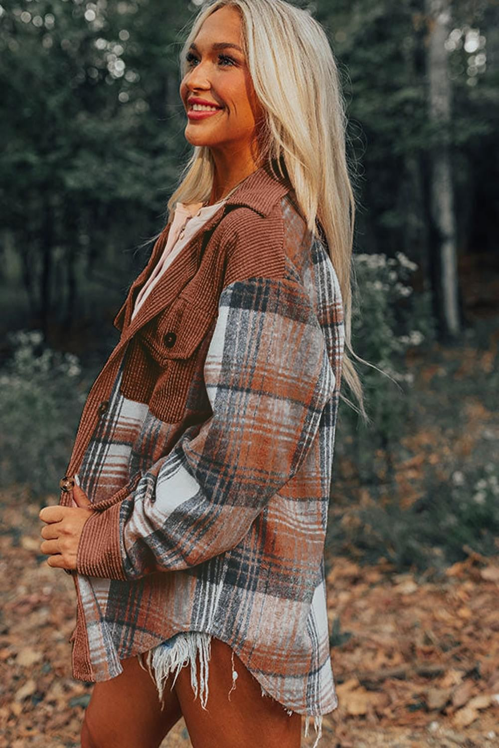 Cinnamon Campfire plaid Corduroy Shacket