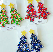 Load image into Gallery viewer, Christmas Tree Acrylic Dangle Earrings
