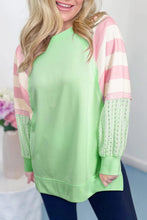 Load image into Gallery viewer, Striped Colorblock Patchwork Raglan Pullover Top with Slits
