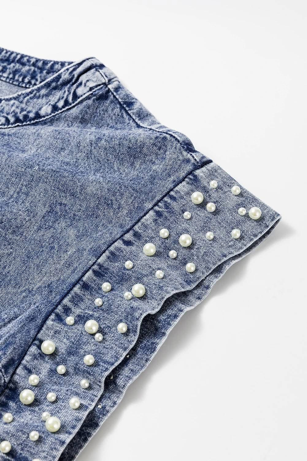Wash Pearl Embellishments Denim Top