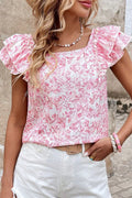 FRENCH VILLA FLORAL PINK RUFFLE SLEEVE BLOUSE