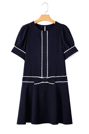 BLACK ON YOUR WAY SCALLOP TRIM MINI DRESS **SHIPPING EXPECTED TO BEGIN ON DATE 3/25**