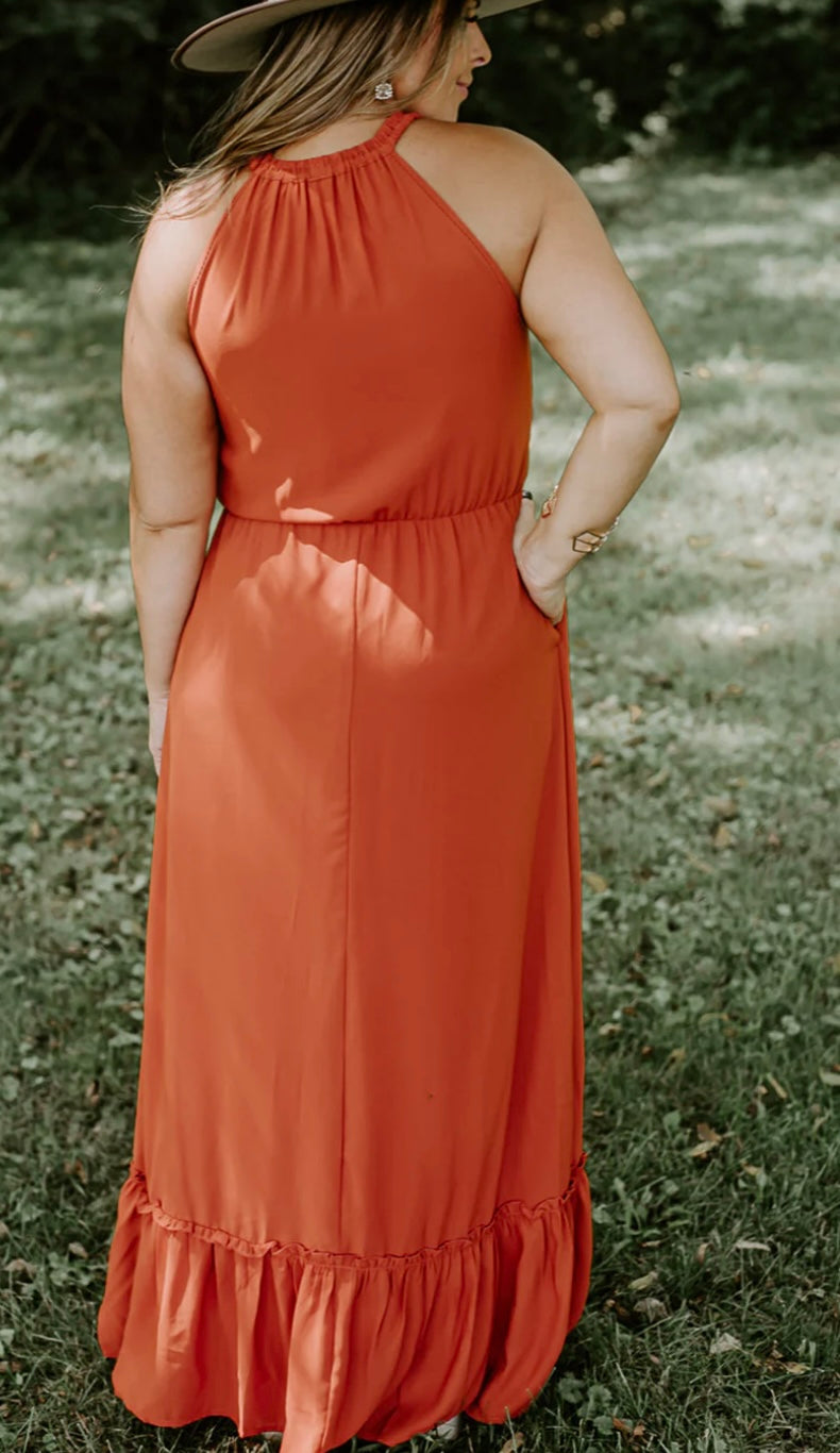 Plus size Ruffled Hem Sleeveless Long Dress