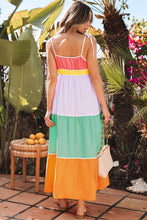 Load image into Gallery viewer, Multicolour Colorblock tie straps FLowy maxi dress
