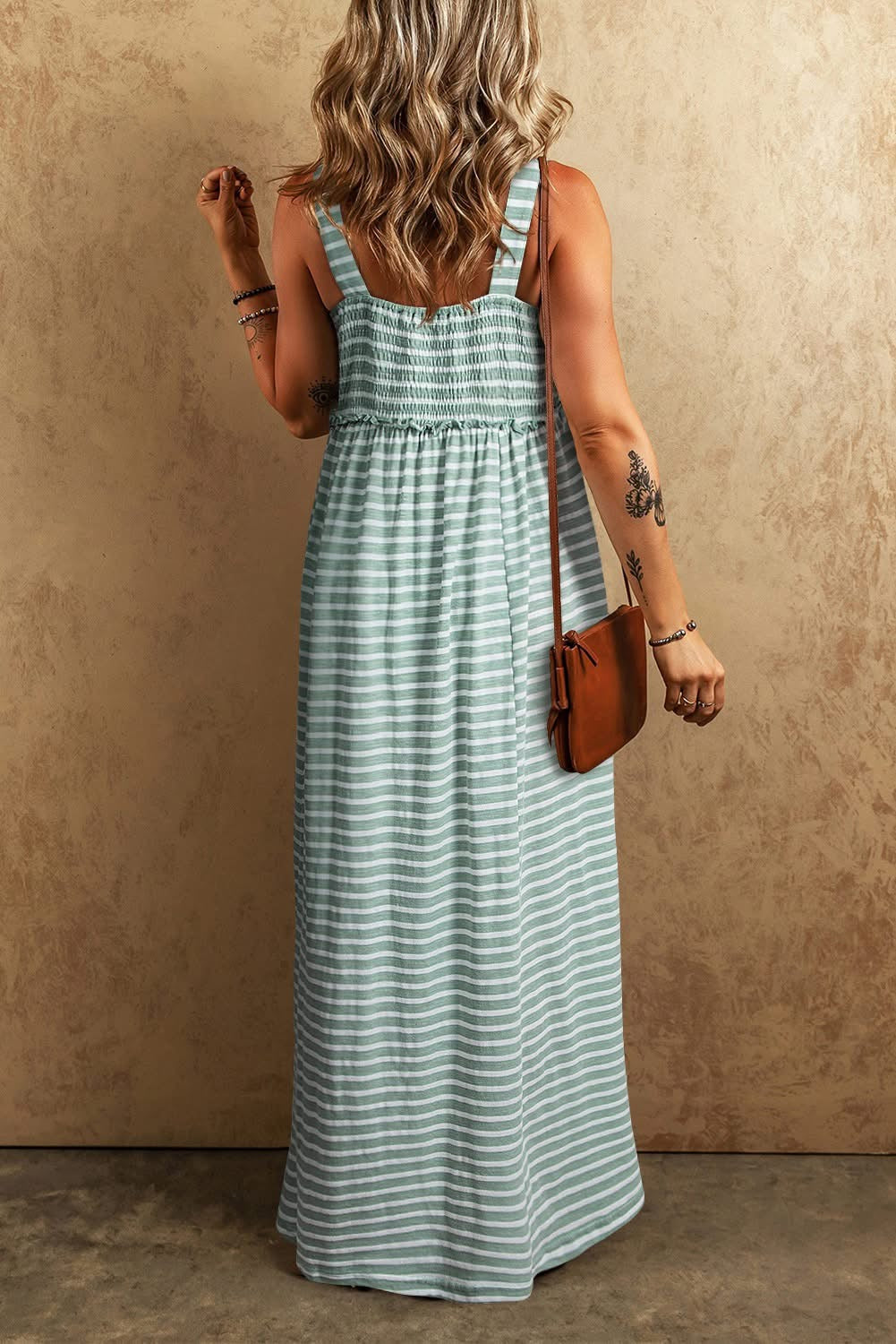 Green Stripe High Waist Sleeveless Maxi Dress