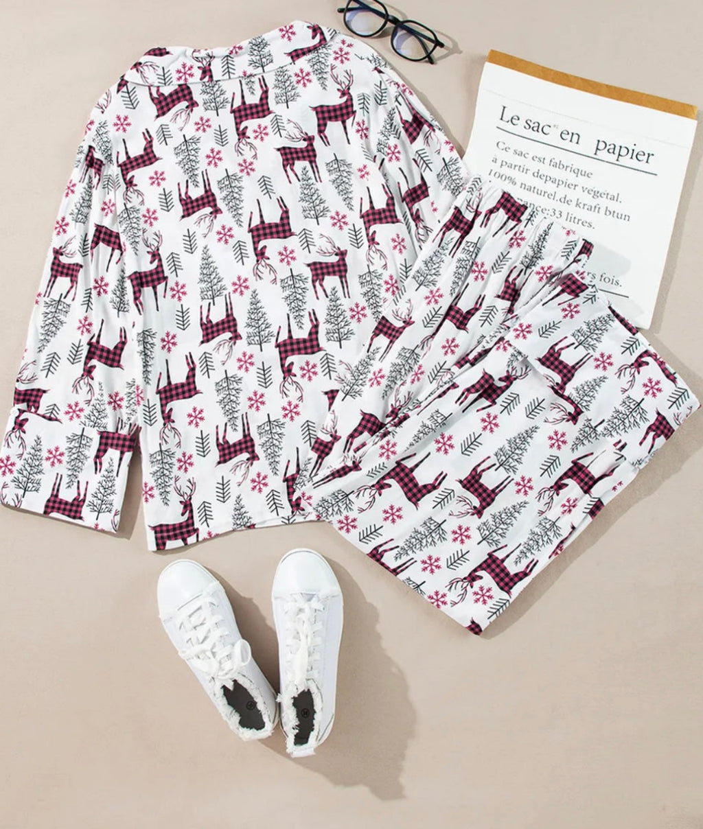 Printed Long Sleeve Top and Drawstring Pants Lounge Set