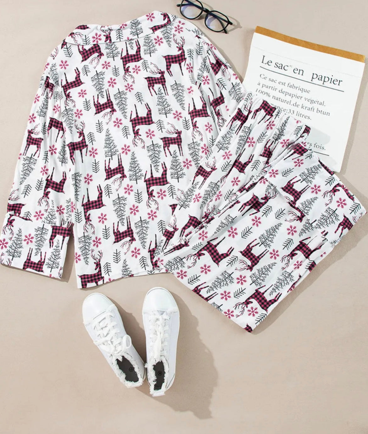 Printed Long Sleeve Top and Drawstring Pants Lounge Set