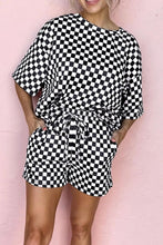 Load image into Gallery viewer, Checkered Round Neck Top and Shorts Set
