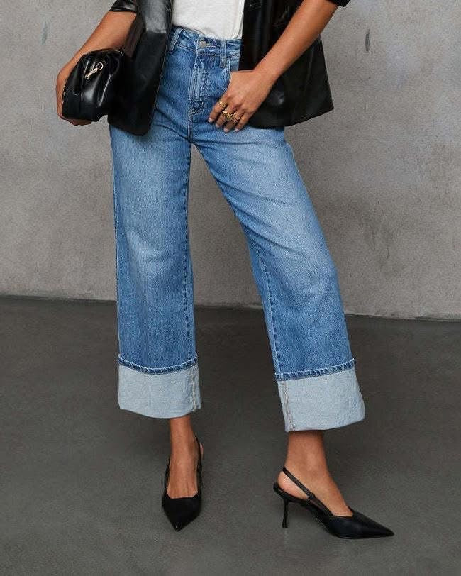 High Rise Straight Cuff Jeans