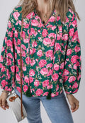 Floral Printed Tied Collar Puff Sleeve Blouse