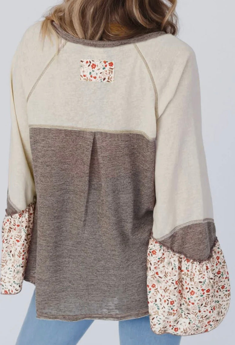 Floral Patchwork Henley Top