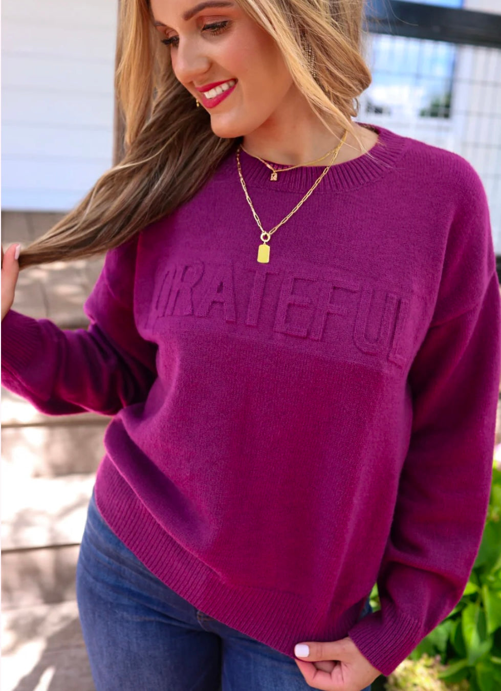 Grateful Embossed Sweater