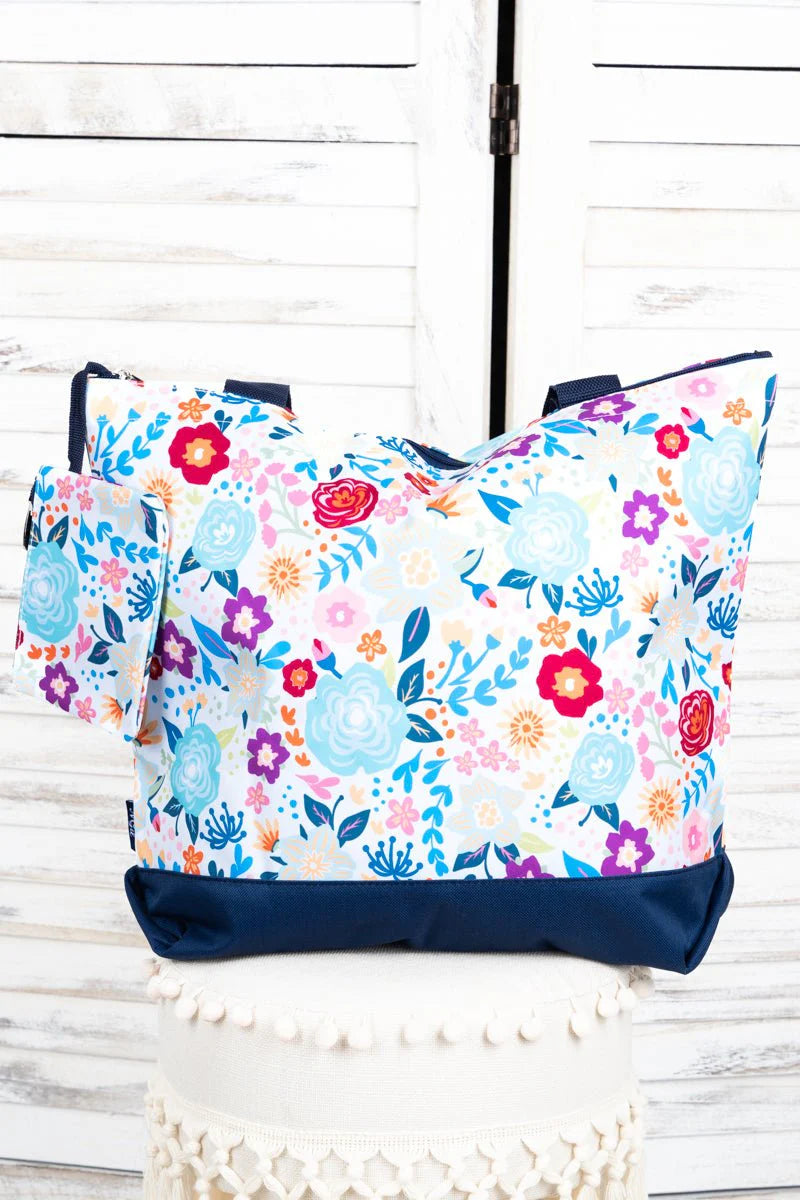 Spring Fling Navy Trim Tote Bag