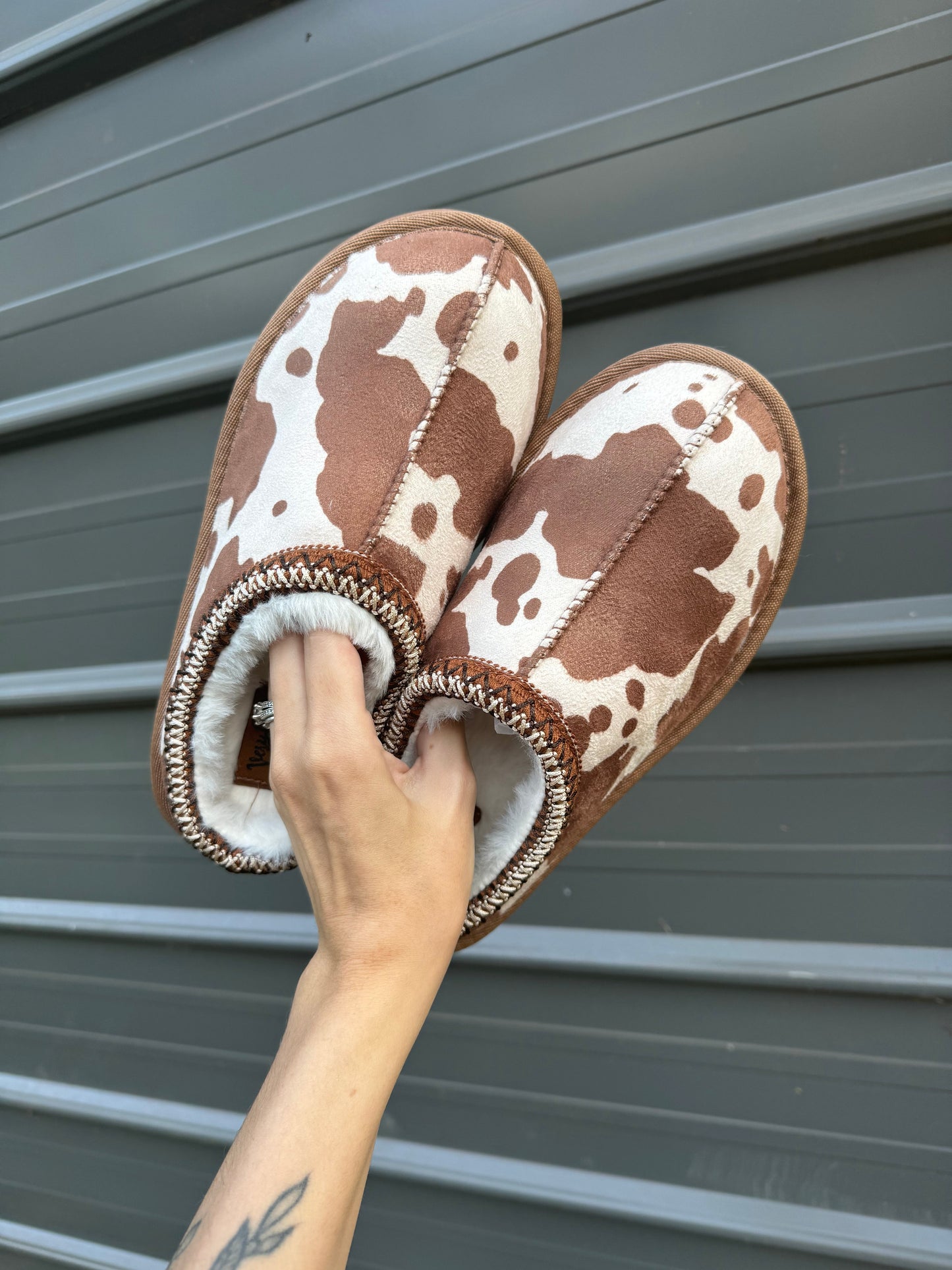Cow print bruin slippers Gunpowder and Lace Boutique Nac