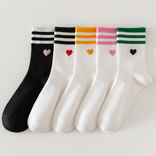 Adult Stripe And Heart Cotton Socks