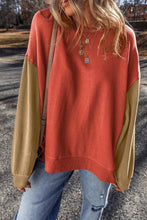 Load image into Gallery viewer, Gold Flame Two Tone Patchwork Pullover Sweatshirt
