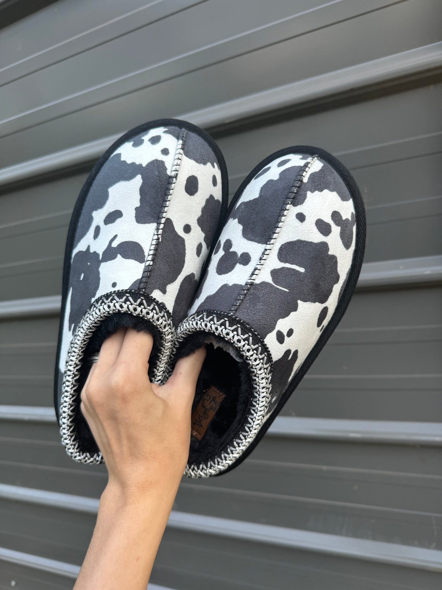 Cow print bruin slippers Gunpowder and Lace Boutique Nac