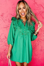 Load image into Gallery viewer, Bright Green Embroidered Ruffled V Neck Mini Dress
