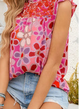 Load image into Gallery viewer, Embroidered Detail Floral Ruffle Cap Sleeve Blouse
