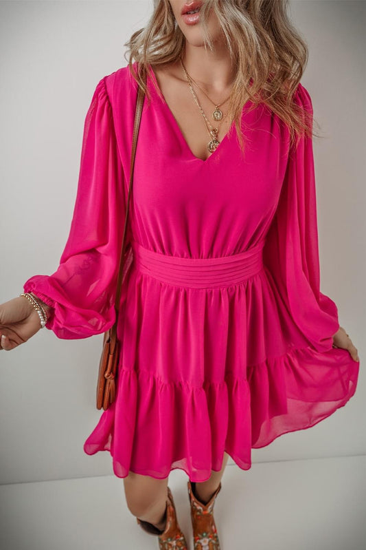 Adored By All Rose Red Puff Sleeve Mini Dress
