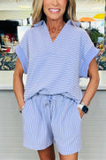 KEEPING IT CASUAL SKY BLUE STRIPE PULLOVER TOP & SHORTS SET **SHIPPING EXPECTED TO BEGIN ON DATE 6/20**